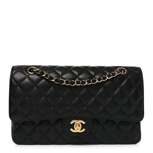 Caviar Quilted Medium Double Flap Black