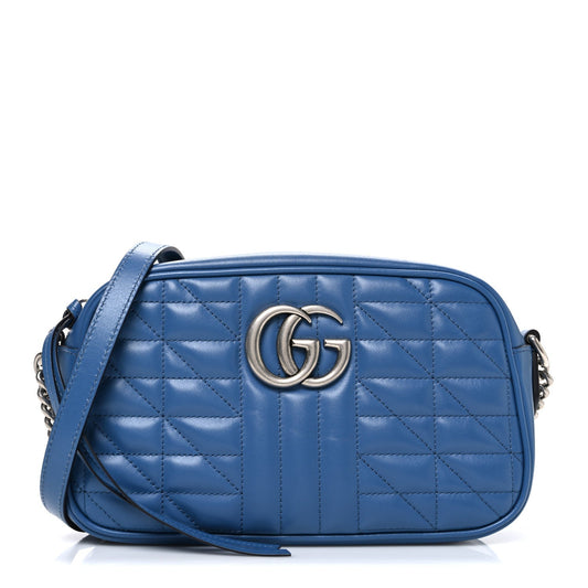 Calfskin Matelasse Aria Small GG Marmont Chain Shoulder Bag Clear Blue