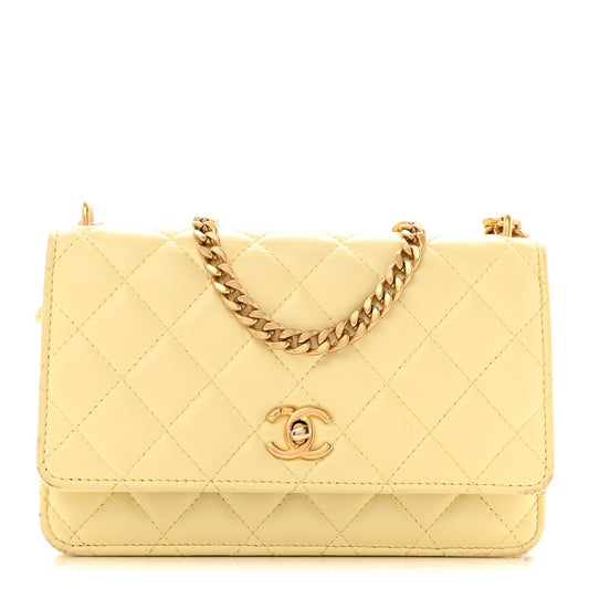 Lambskin Quilted Sweet Camellia Wallet on Chain WOC Yellow