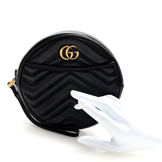 Calfskin Matelasse GG Marmont Round Wrist Wallet Black