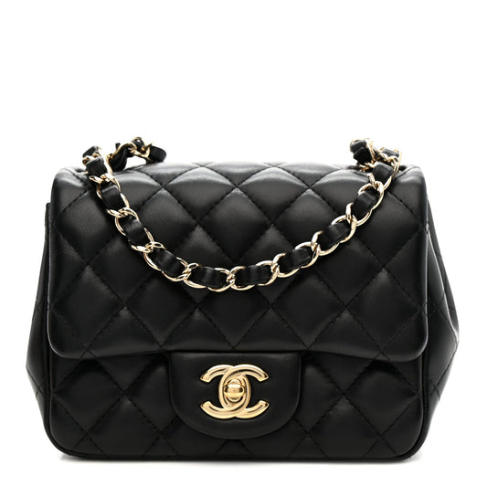 Lambskin Quilted Mini Square Flap Black