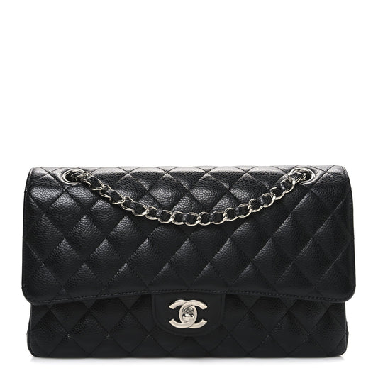 Caviar Quilted Medium Double Flap Black