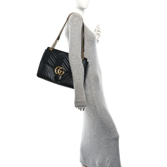 Calfskin Matelasse Medium GG Marmont Shoulder Bag Black