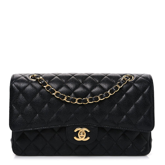 Caviar Quilted Medium Double Flap Black