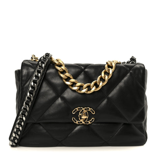 Lambskin Quilted Large Chanel 19 Flap Black