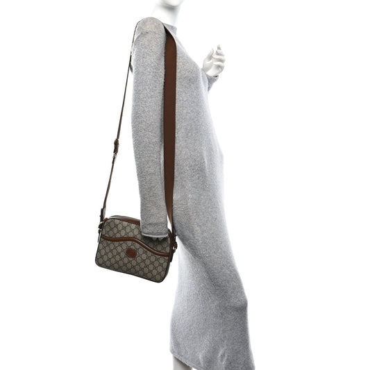 GG Supreme Monogram Azalea Calfskin Retro Interlocking G Messenger Shoulder Bag Beige Ebony Brown Sugar