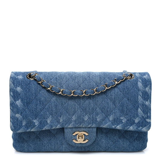 Denim Quilted Medium Double Flap Blue