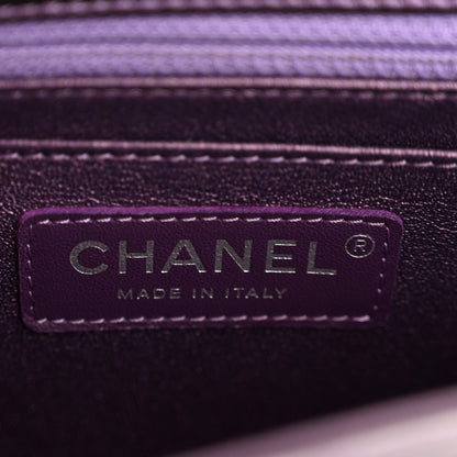 Iridescent Lambskin Quilted Mini Square Flap Dark Purple