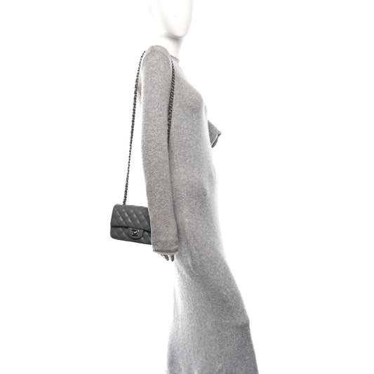 Caviar Quilted Mini Rectangular Flap Grey