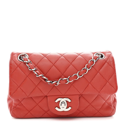 Lambskin Quilted Mini Rectangular Flap Red
