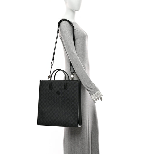 GG Supreme Monogram Azalea Calfskin Medium Retro Interlocking G Vertical Tote Bag Black