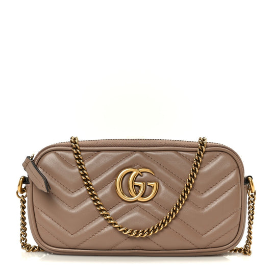 Calfskin Matelasse Mini GG Marmont Chain Crossbody Bag Porcelain Rose