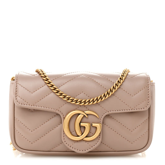 Calfskin Matelasse Super Mini GG Marmont Shoulder Bag Porcelain Rose