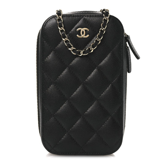 Caviar Quilted Phone Holder Wallet On Chain WOC Black