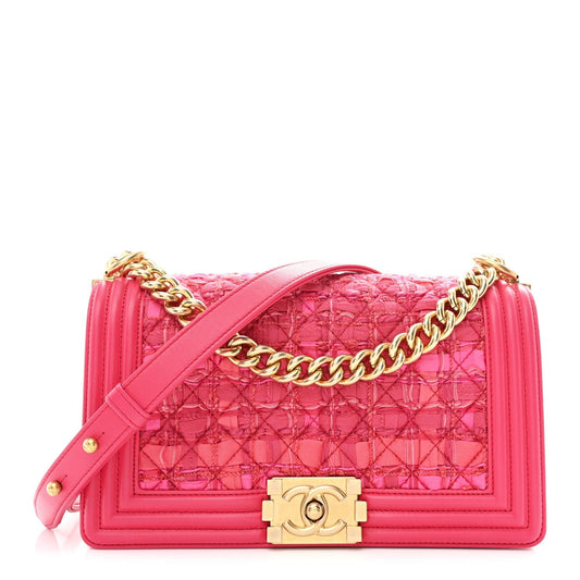 Lambskin Tweed Medium Boy Flap Fuchsia