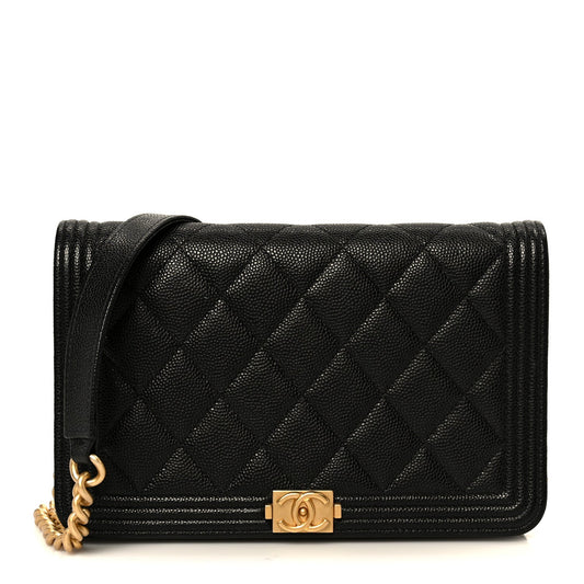 Caviar Quilted Boy Wallet On Chain WOC Black