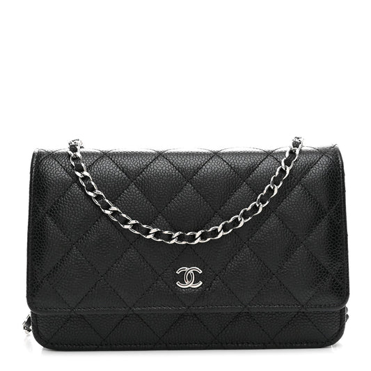 Caviar Quilted Wallet on Chain WOC Black