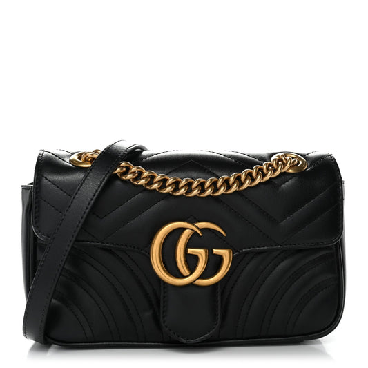 Calfskin Matelasse Mini GG Marmont Shoulder Bag Black