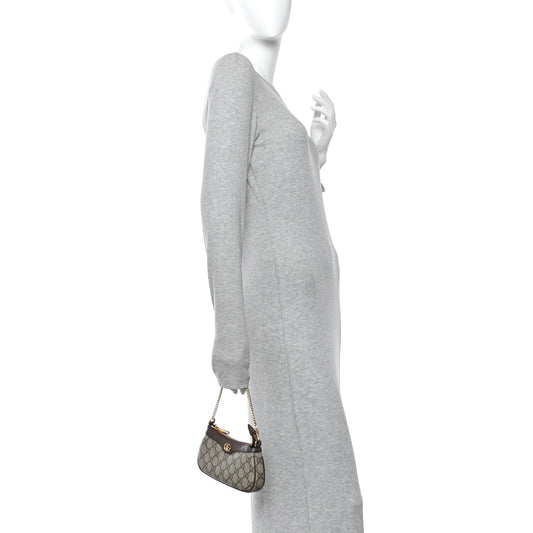 GG Supreme Monogram Textured Dollar Calfskin Mini Ophidia Chain Bag Beige Ebony
