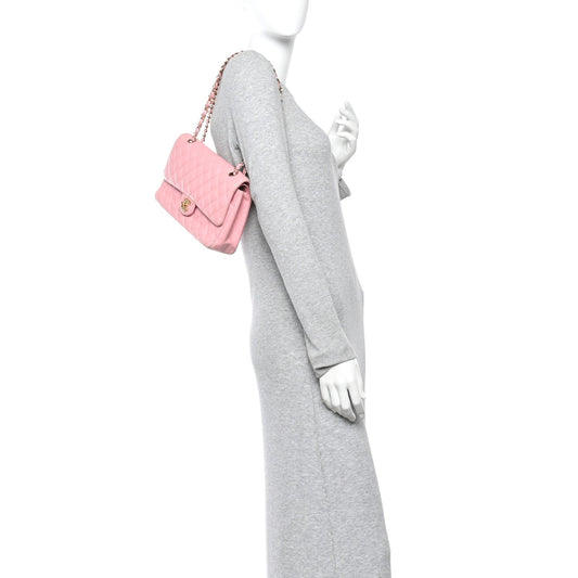 Caviar Quilted Medium Double Flap Light Pink