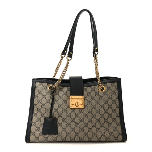 GG Supreme Monogram Medium Padlock Tote Black