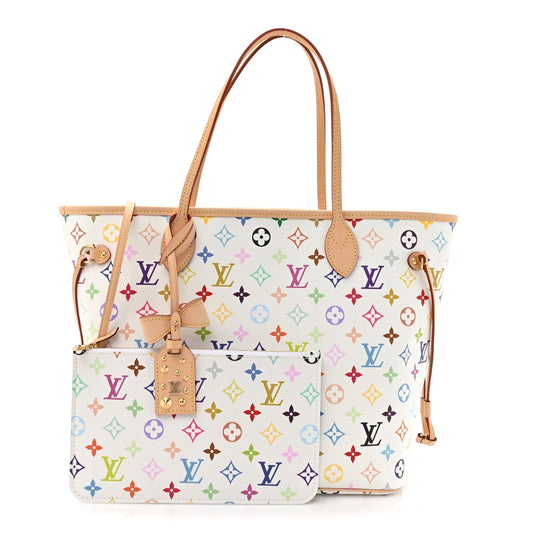 LV x TM Monogram Multicolor Neverfull MM White