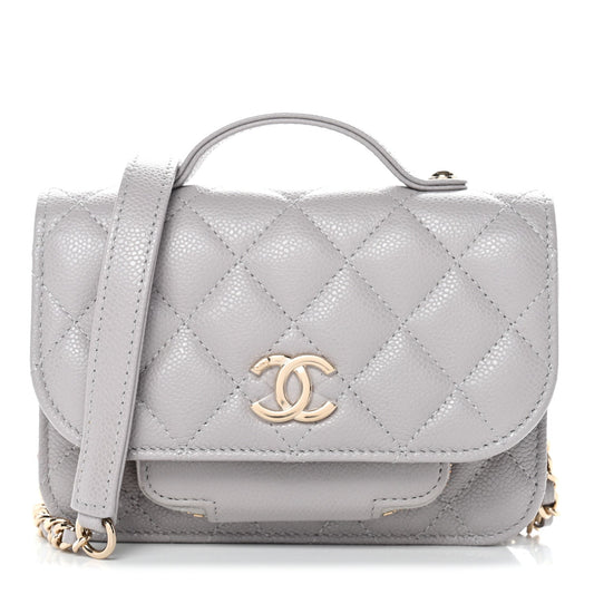 Caviar Quilted Mini Business Affinity Flap Grey