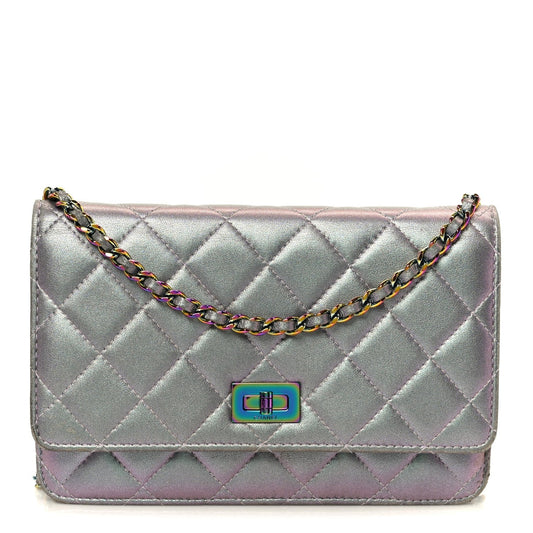 Iridescent Lambskin Quilted Reissue Wallet On Chain WOC Light Purple