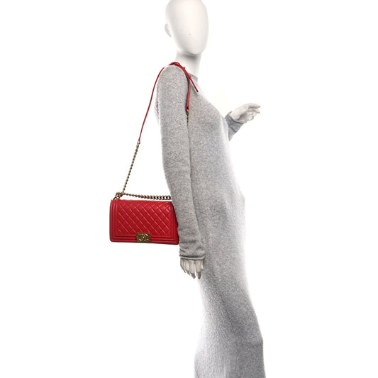 Lambskin Quilted Medium Boy Flap Red