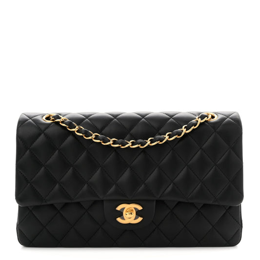 Lambskin Quilted Medium Double Flap Black