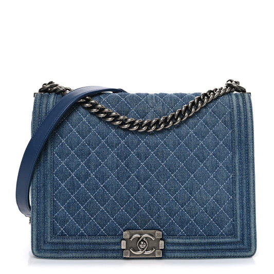 Denim Quilted Large Boy Flap Blue