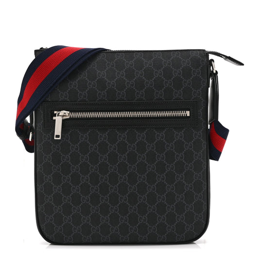 GG Supreme Monogram Web Small Flat Messenger Bag Black Grey