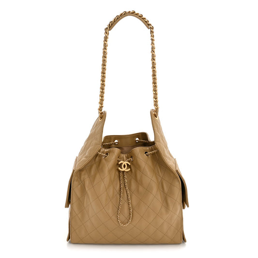 Caviar Quilted Medium Chanel 25 Handbag Dark Beige