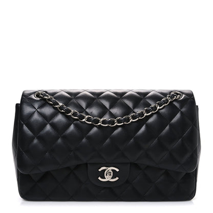 Lambskin Quilted Jumbo Double Flap Black