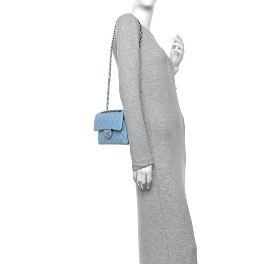 Caviar Quilted Small Double Flap Light Blue