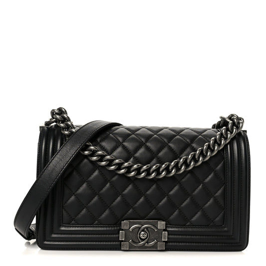 Lambskin Quilted Medium Boy Flap Black