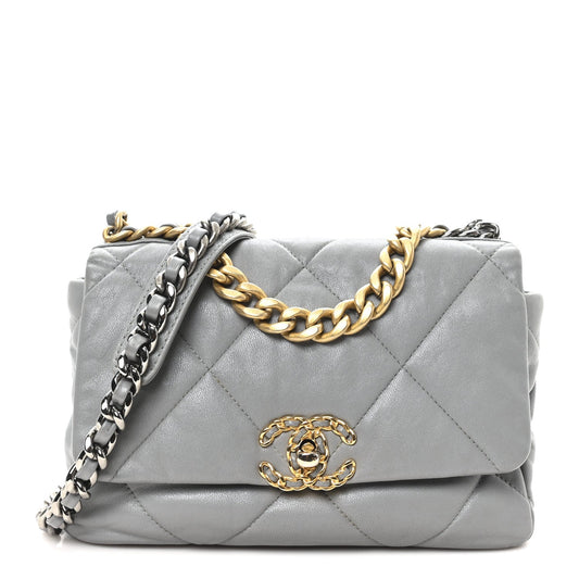 Goatskin Quilted Medium Chanel 19 Flap Grey