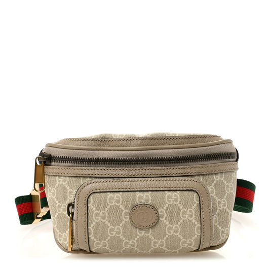 GG Supreme Monogram Textured Calfskin Web Retro Interlocking G Belt Bag Beige Mystic White Oatmeal