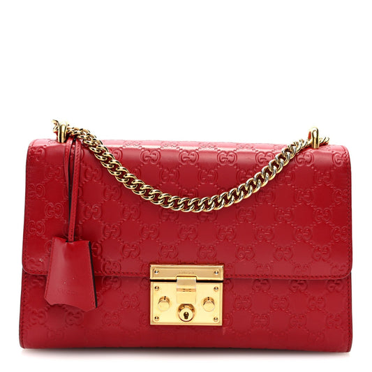 Guccissima Medium Padlock Shoulder Bag Hibiscus Red