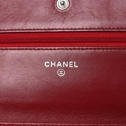 Lambskin Camellia Embossed Wallet on Chain WOC Red