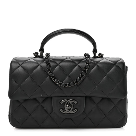 Lambskin Quilted Mini Top Handle Rectangular Flap So Black