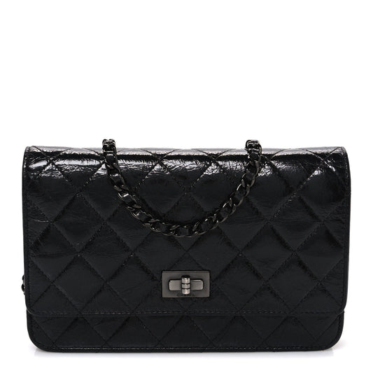 Glazed Aged Calfskin Reissue Wallet On Chain WOC So Black