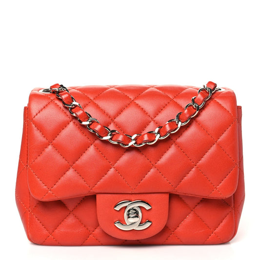 Lambskin Quilted Mini Square Flap Orange