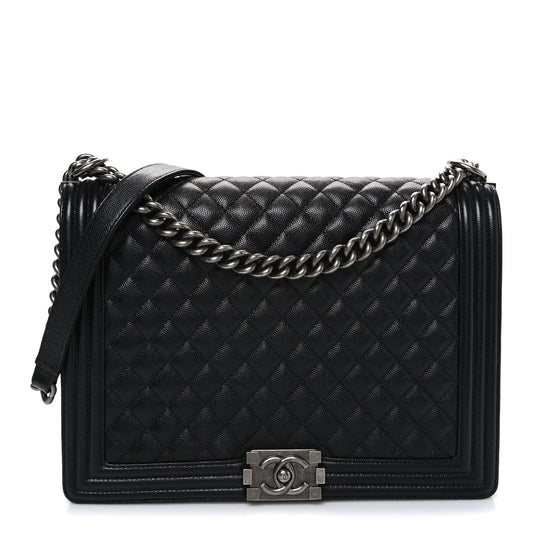 Caviar Quilted Large Boy Flap Black