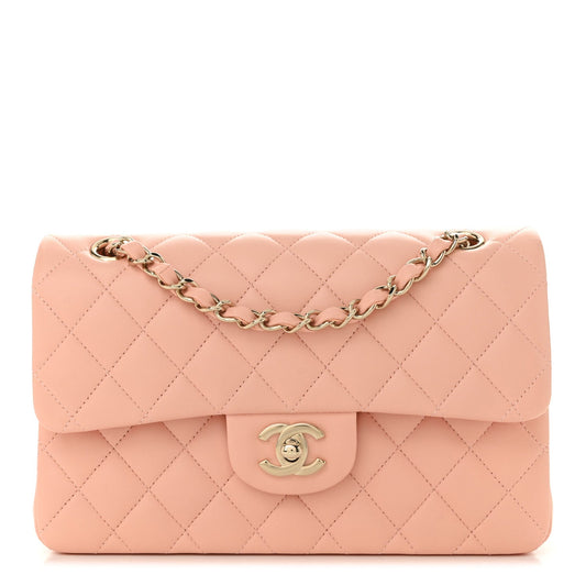 Lambskin Quilted Small Double Flap Light Orange