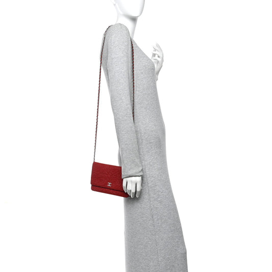 Lambskin Camellia Embossed Wallet On Chain WOC Red