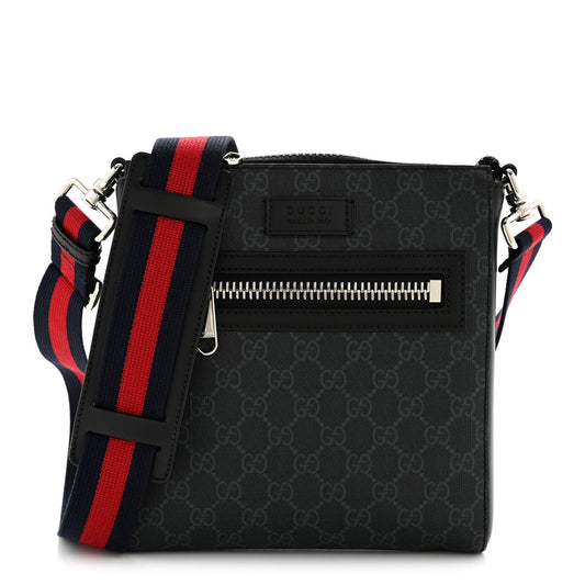 GG Supreme Monogram Web Small Flat Messenger Bag Black Grey