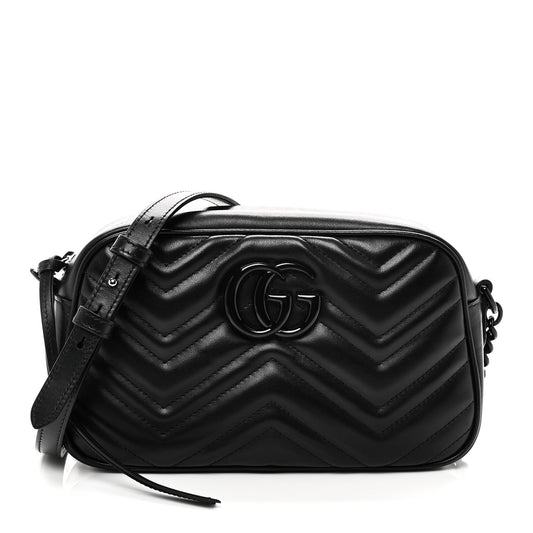 Calfskin Matelasse Monochrome Small GG Marmont Chain Shoulder Bag Black
