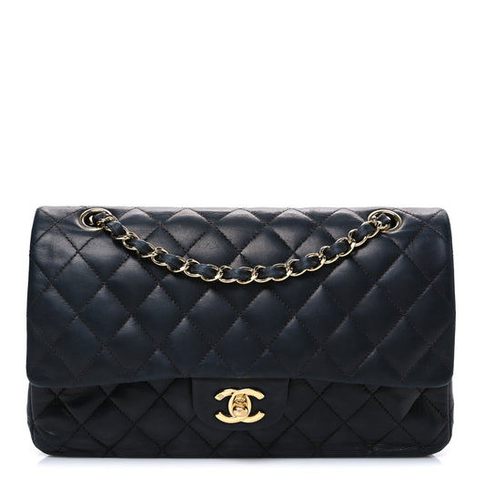 Lambskin Quilted Medium Double Flap Black