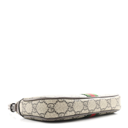 GG Supreme Monogram Textured Dollar Calfskin Web Mini Ophidia Shoulder Bag Beige Ebony New Acero